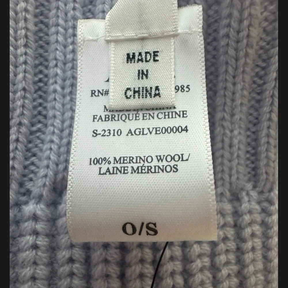 A.L.C. RIO light blue periwinkle 100% merino Wool knit fingerless gloves NWT
